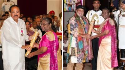 वेंकैया नायडू समेत 3 को पद्म विभूषण:मिथुन चक्रवर्ती, उषा उथुप को पद्म भूषण, राष्ट्रपति ने पद्म पुरस्कारों से सम्मानित किया
